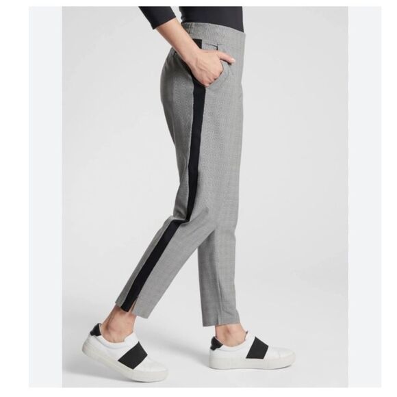 Athleta 4P Brooklyn Plaid Ankle Pant Side Stripe Stretch Pockets Checkered Black - Picture 3 of 13